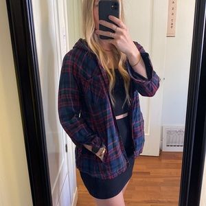 Plaid double lined shacket